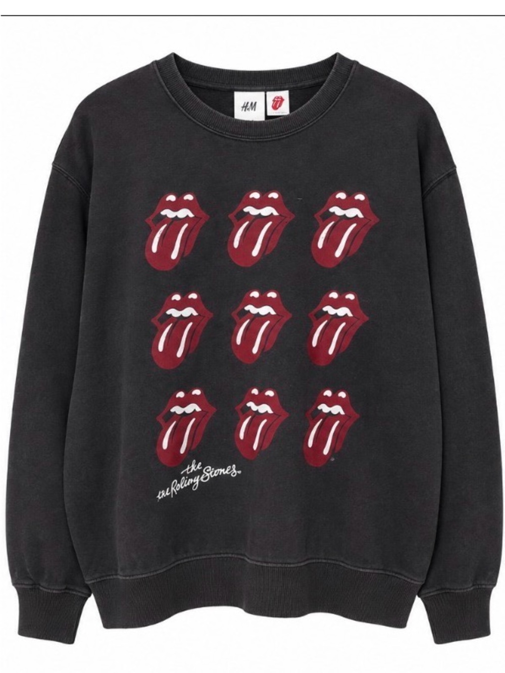 H&M Men's Black Crewneck Sweatshirt with Red Lips Graphic